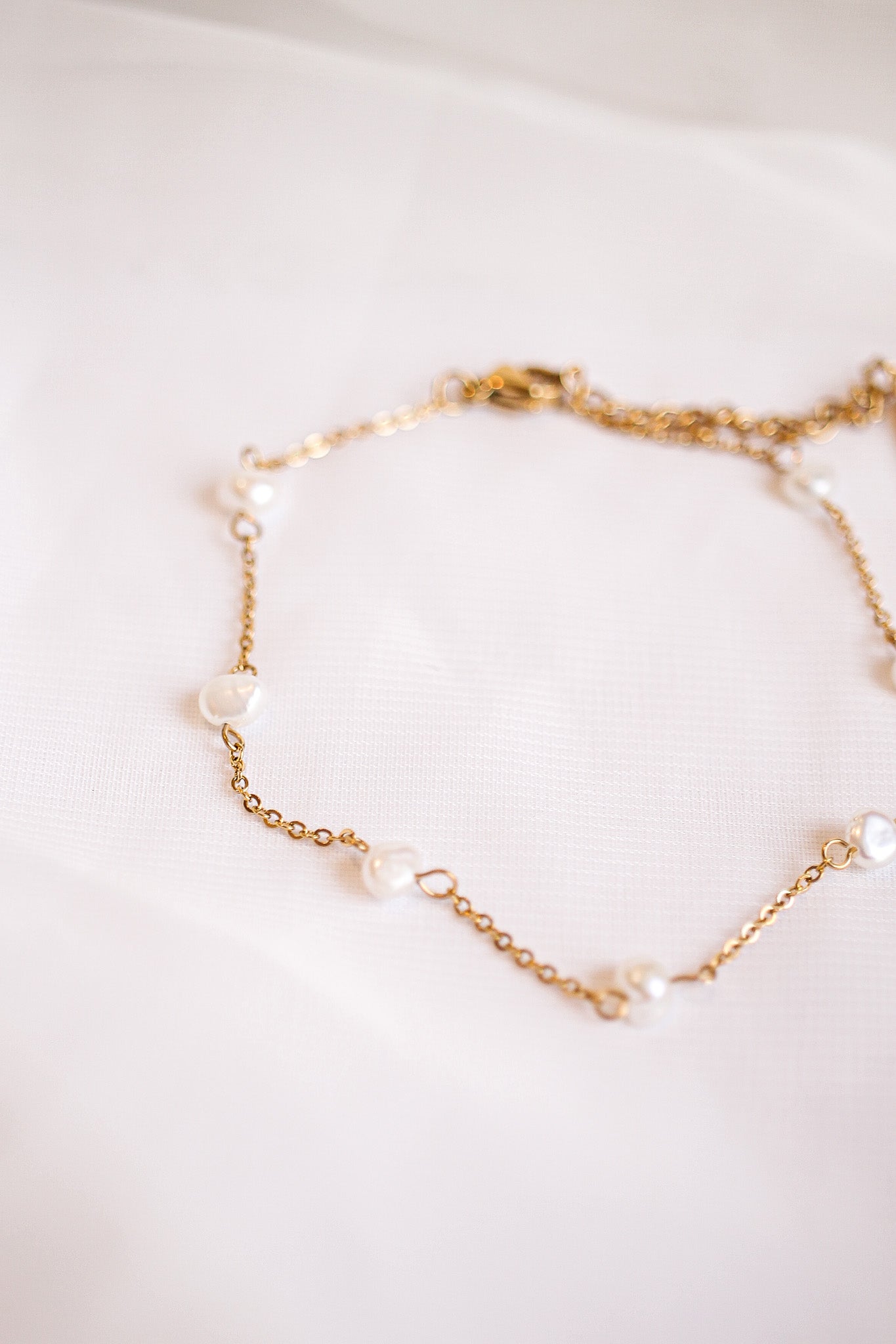 Freshwater Pearl Adjustable Anklet 18k Gold Plated Stainless Steel Rose & Clay