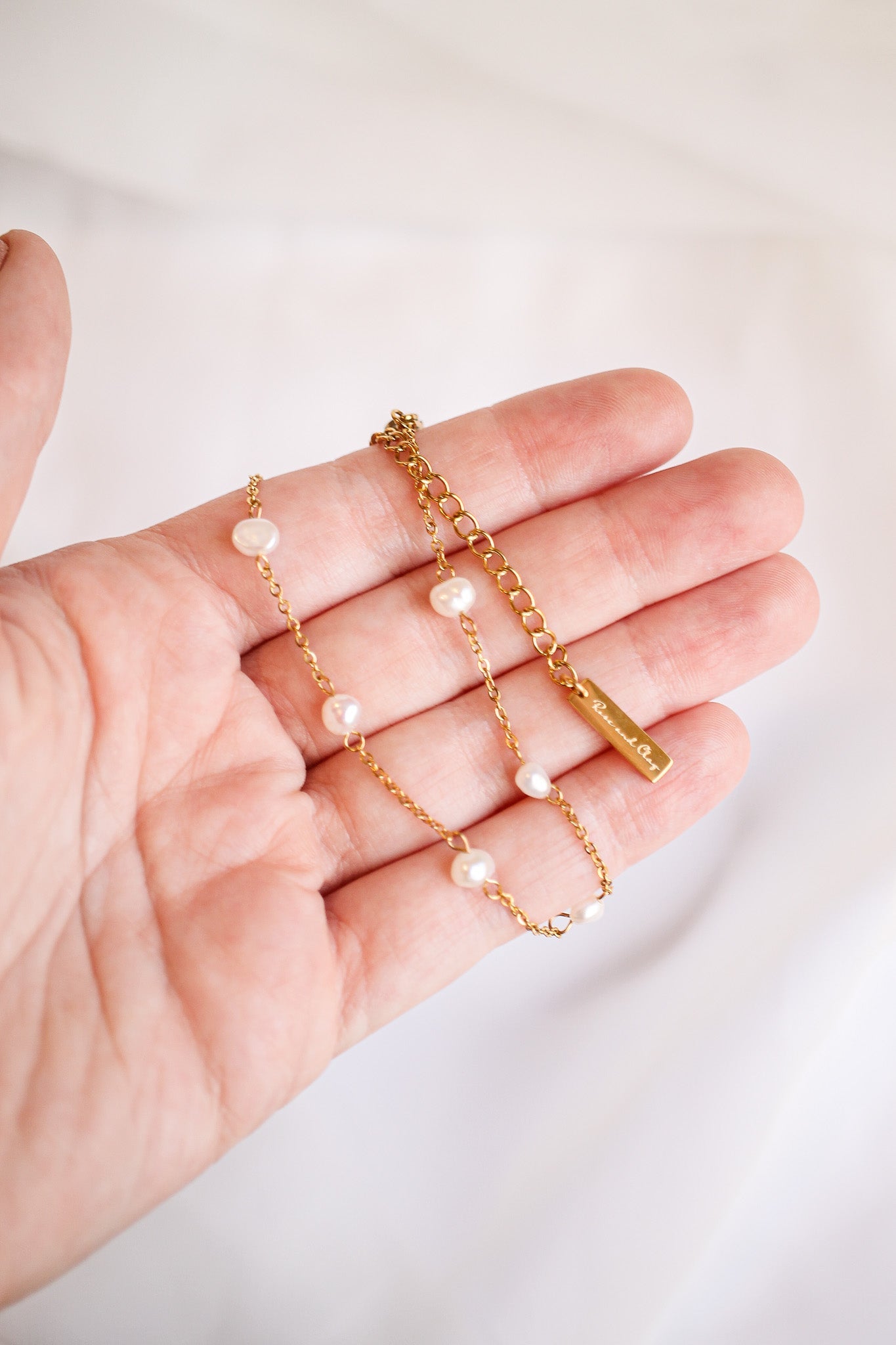 Freshwater Pearl Adjustable Anklet 18k Gold Plated Stainless Steel Rose & Clay