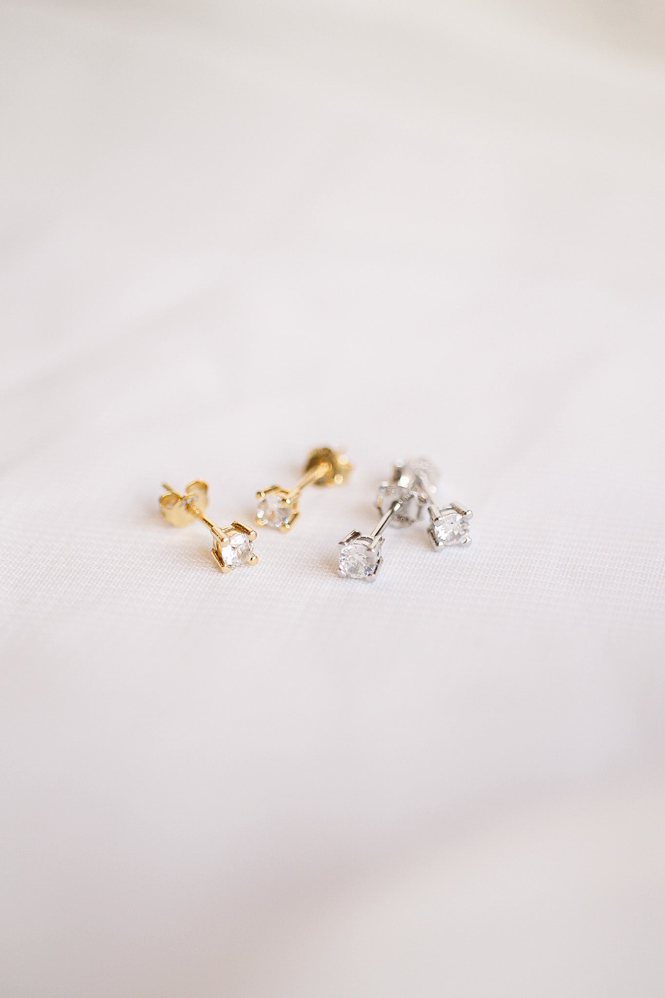 CZ Crystal 3mm Stud Earrings 925 Sterling Silver Rose & Clay