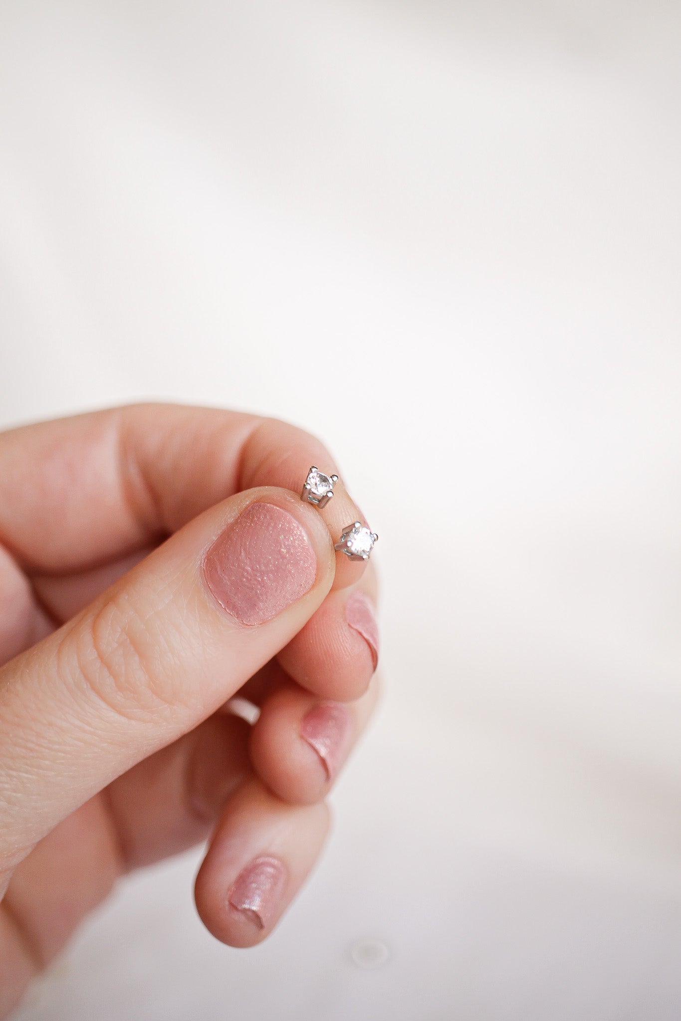 CZ Crystal 3mm Stud Earrings 925 Sterling Silver Rose & Clay