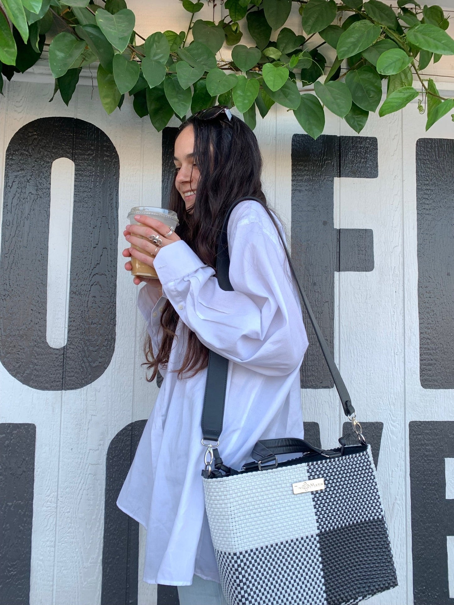 Medium Woven Crossbody Drawstring Bag Lucy