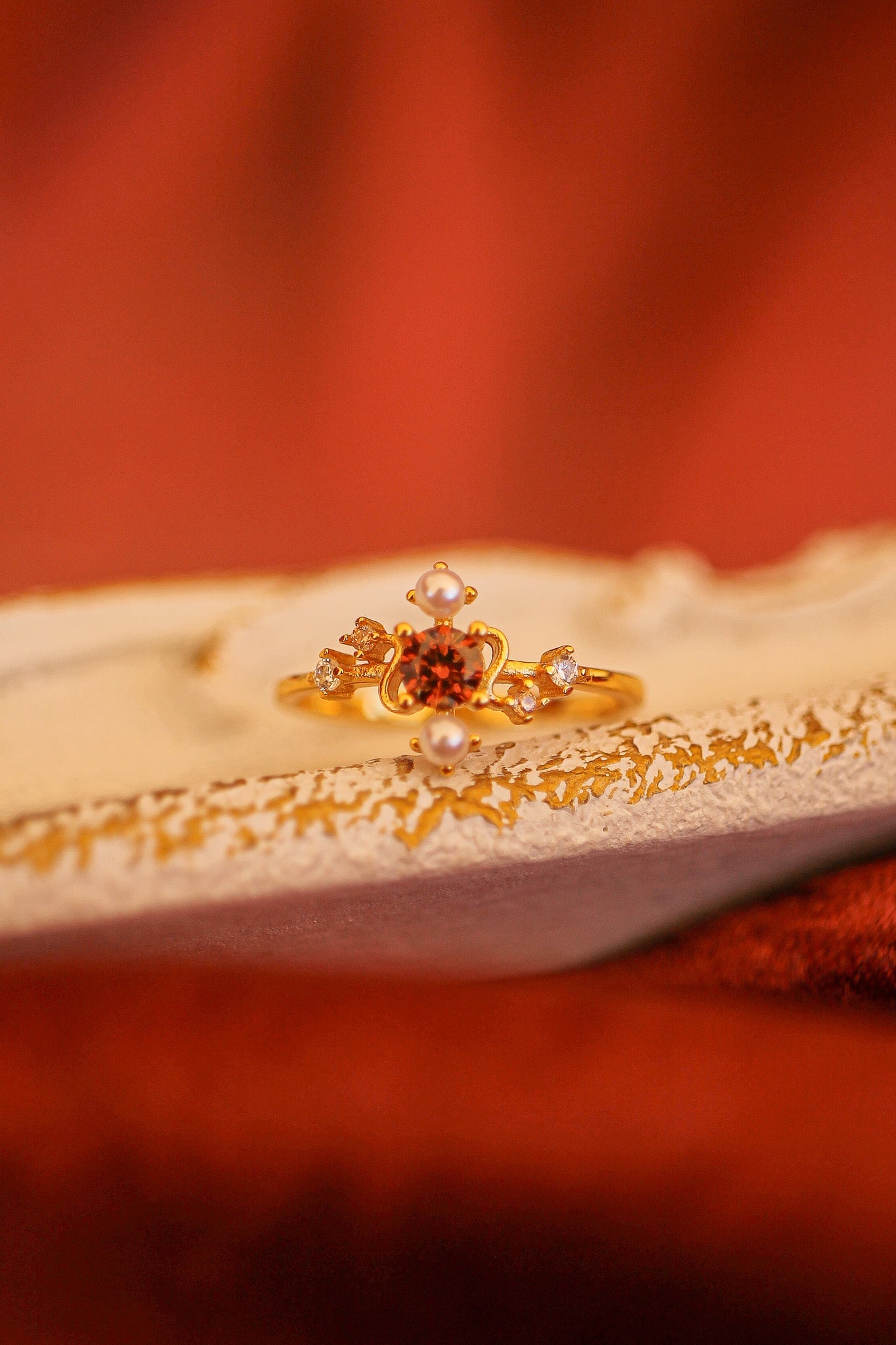Brick Topaz Gold Plated Ring Carole Ring Rose & Clay