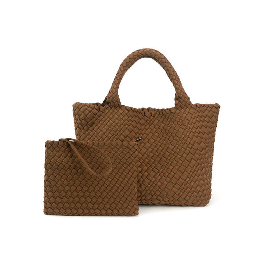 Large Woven Neoprene Tote with Wristlet Handbag Chocolate Babs+Birdie