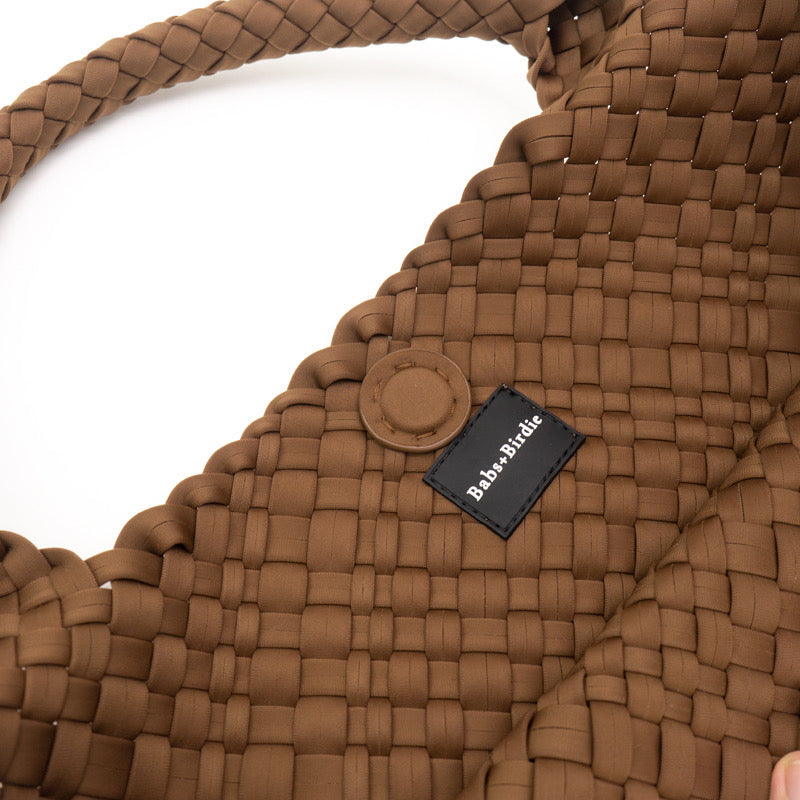 Large Woven Neoprene Tote with Wristlet Handbag Chocolate Babs+Birdie