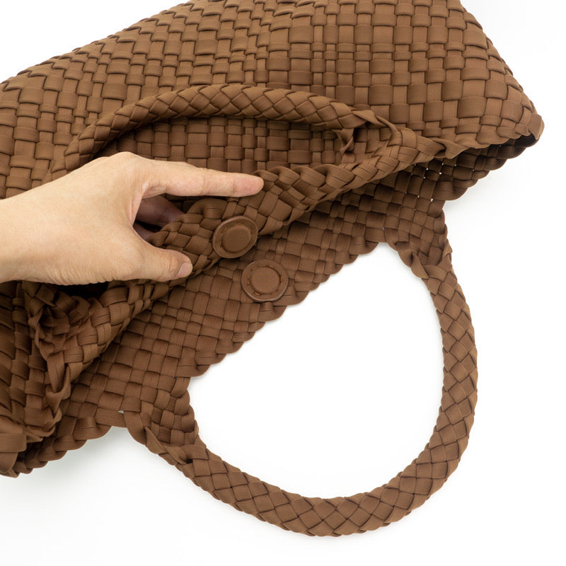 Large Woven Neoprene Tote with Wristlet Handbag Chocolate Babs+Birdie
