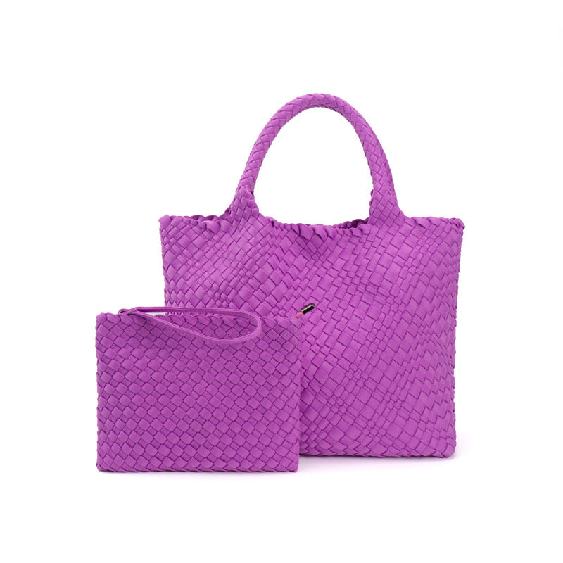 Large Woven Neoprene Tote with Wristlet Handbag Orchid Babs+Birdie
