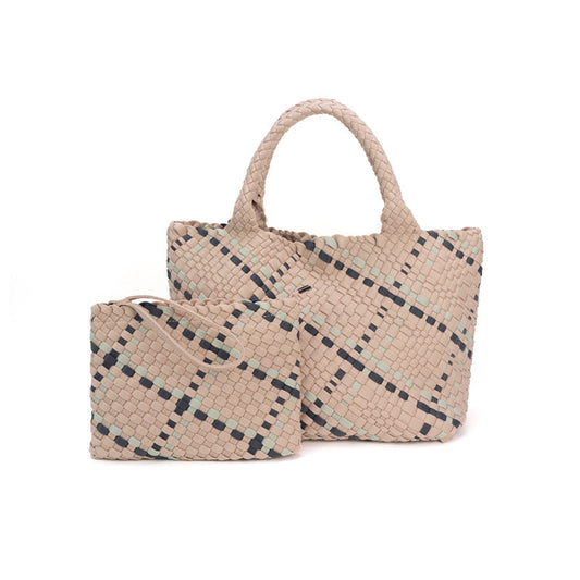 Large Woven Neoprene Tote with Wristlet Handbag Dune The Charli