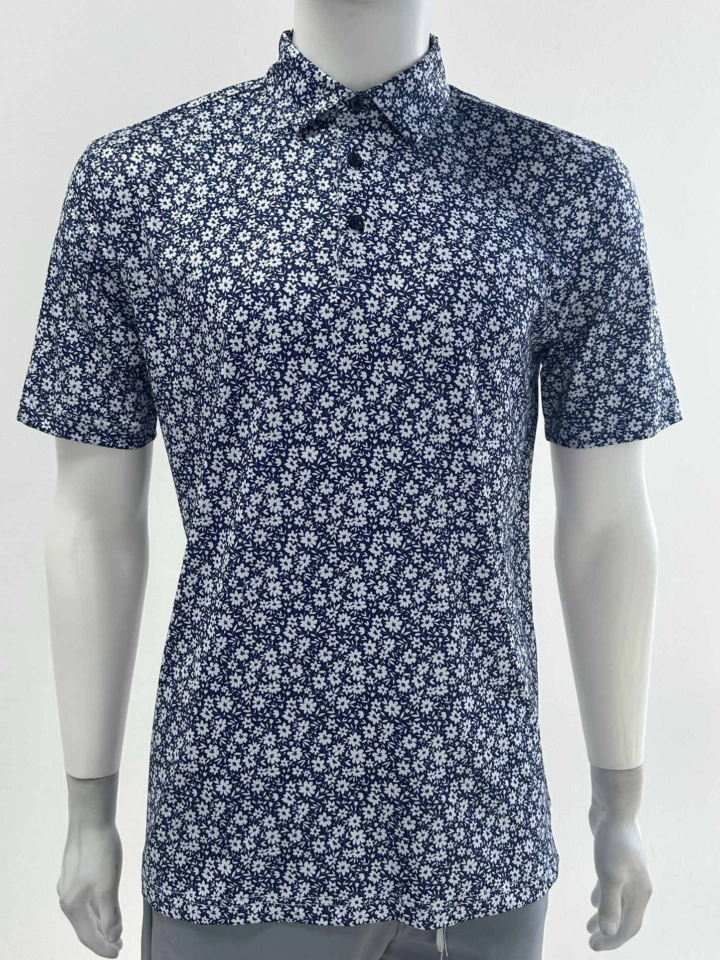 Navy Floral Performance Polo Golf Shirt Tempo T