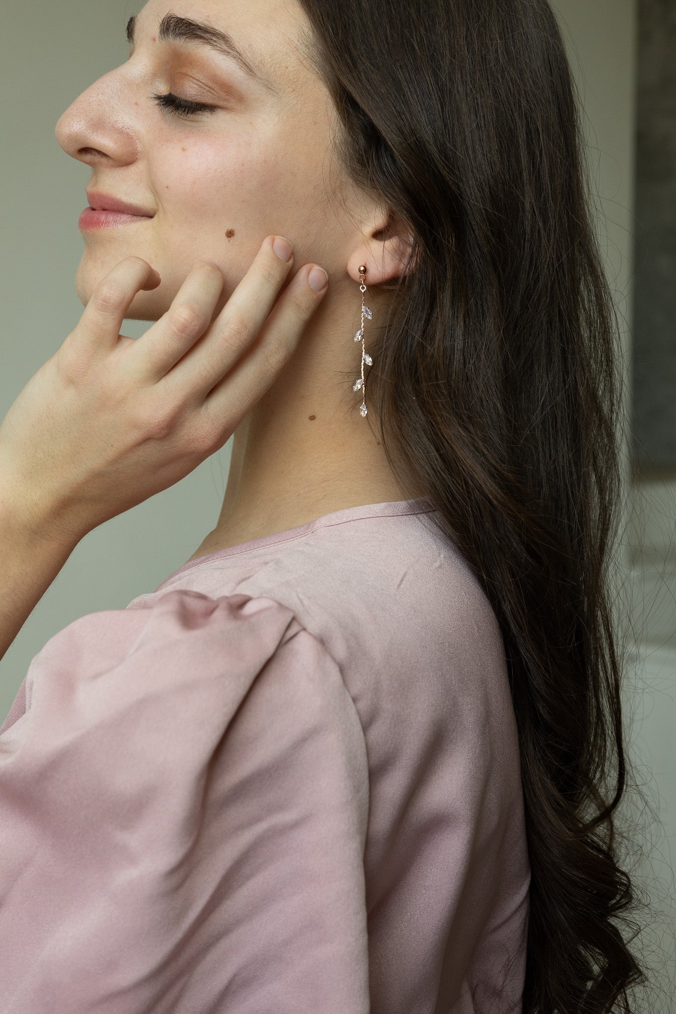 Leaf Style Cubic Zirconia Drop Earrings Daphne Dangle Rose & Clay