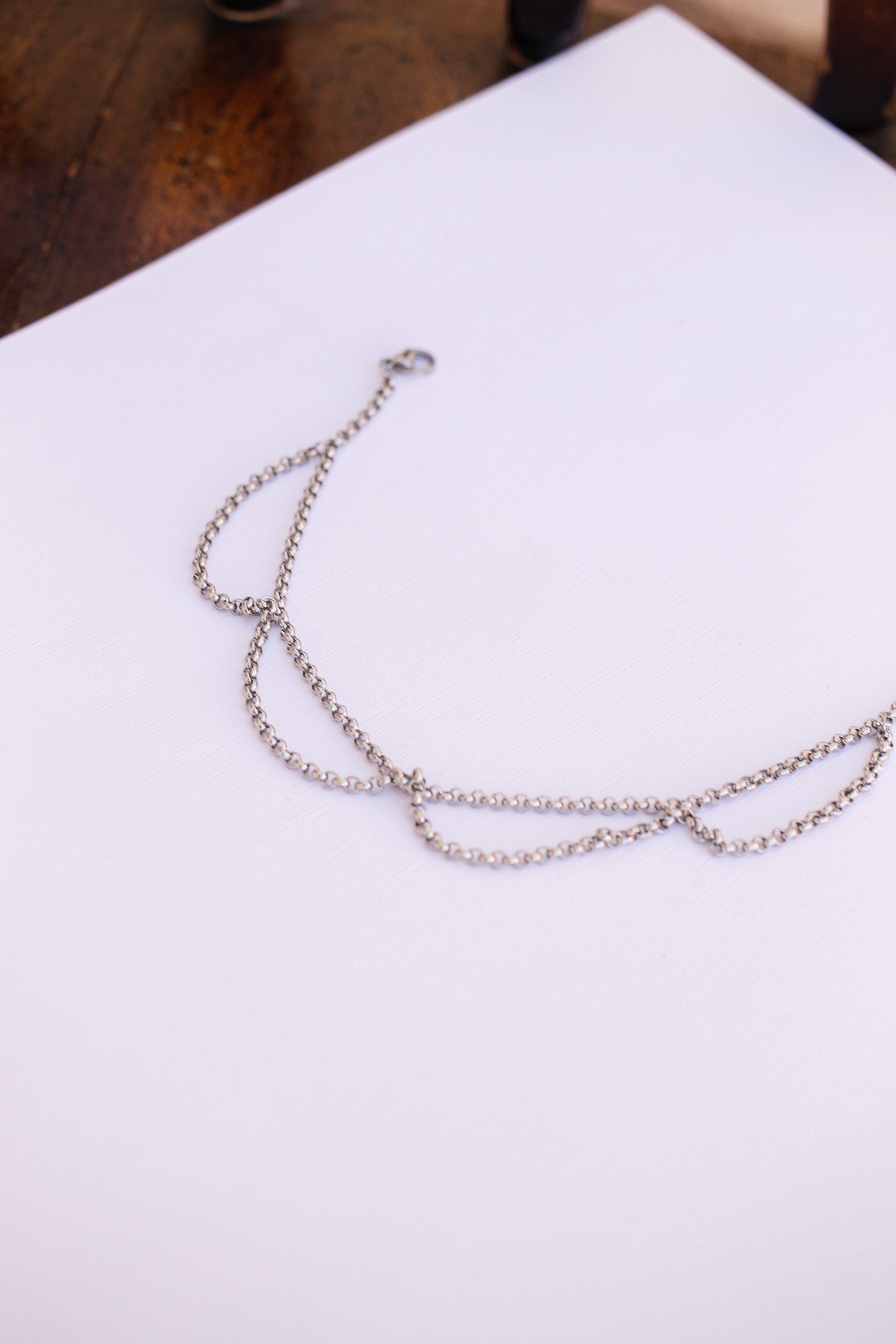 Silver Scallop Design Anklet Stainless Steel Chain Rose & Clay
