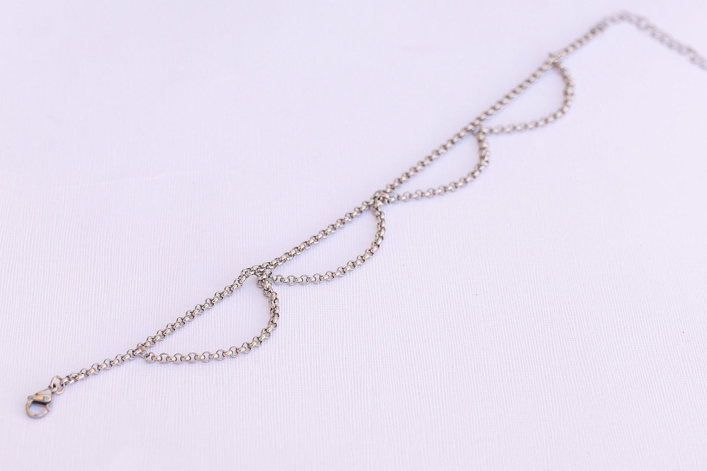 Silver Scallop Design Anklet Stainless Steel Chain Rose & Clay