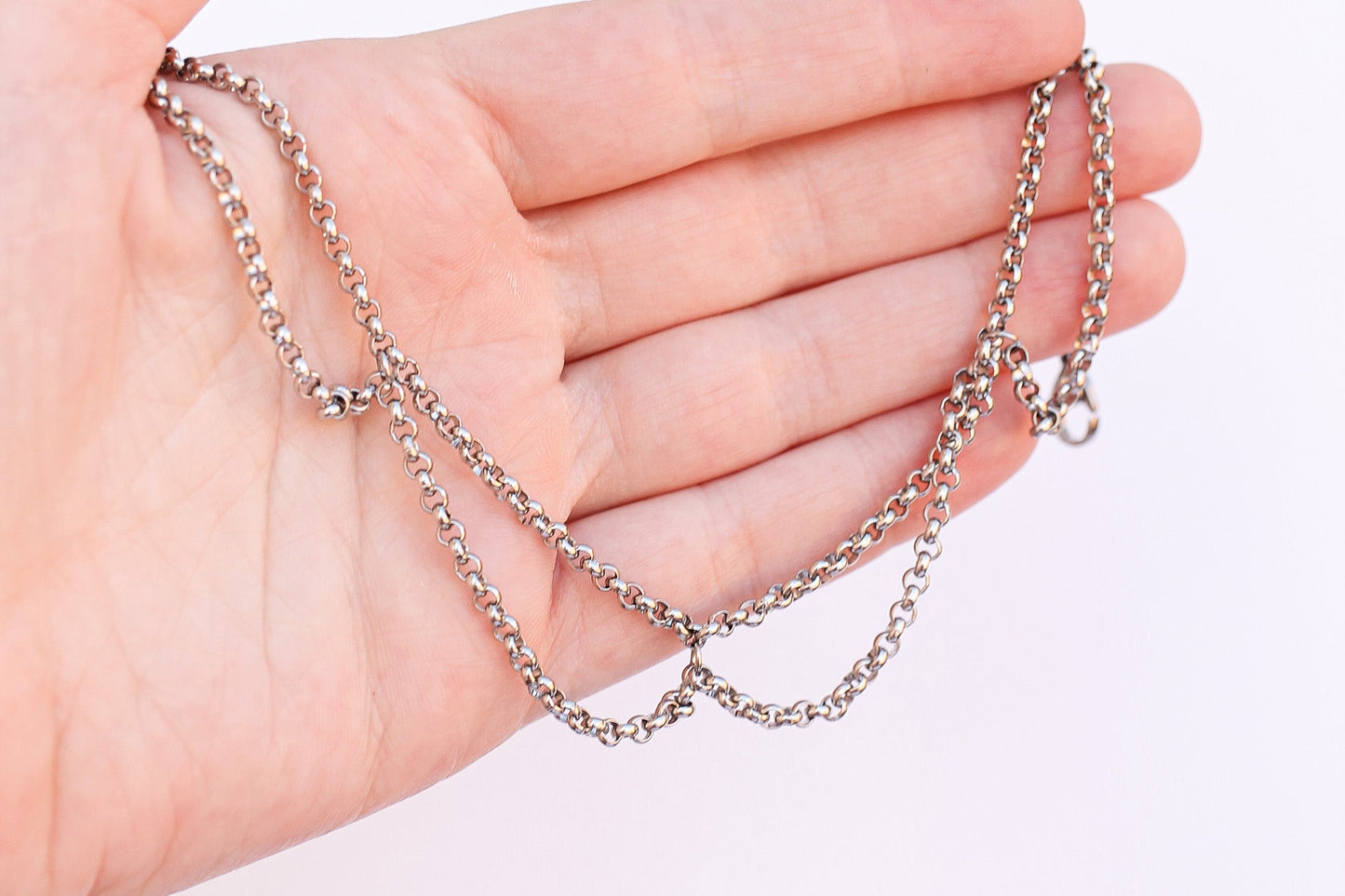 Silver Scallop Design Anklet Stainless Steel Chain Rose & Clay