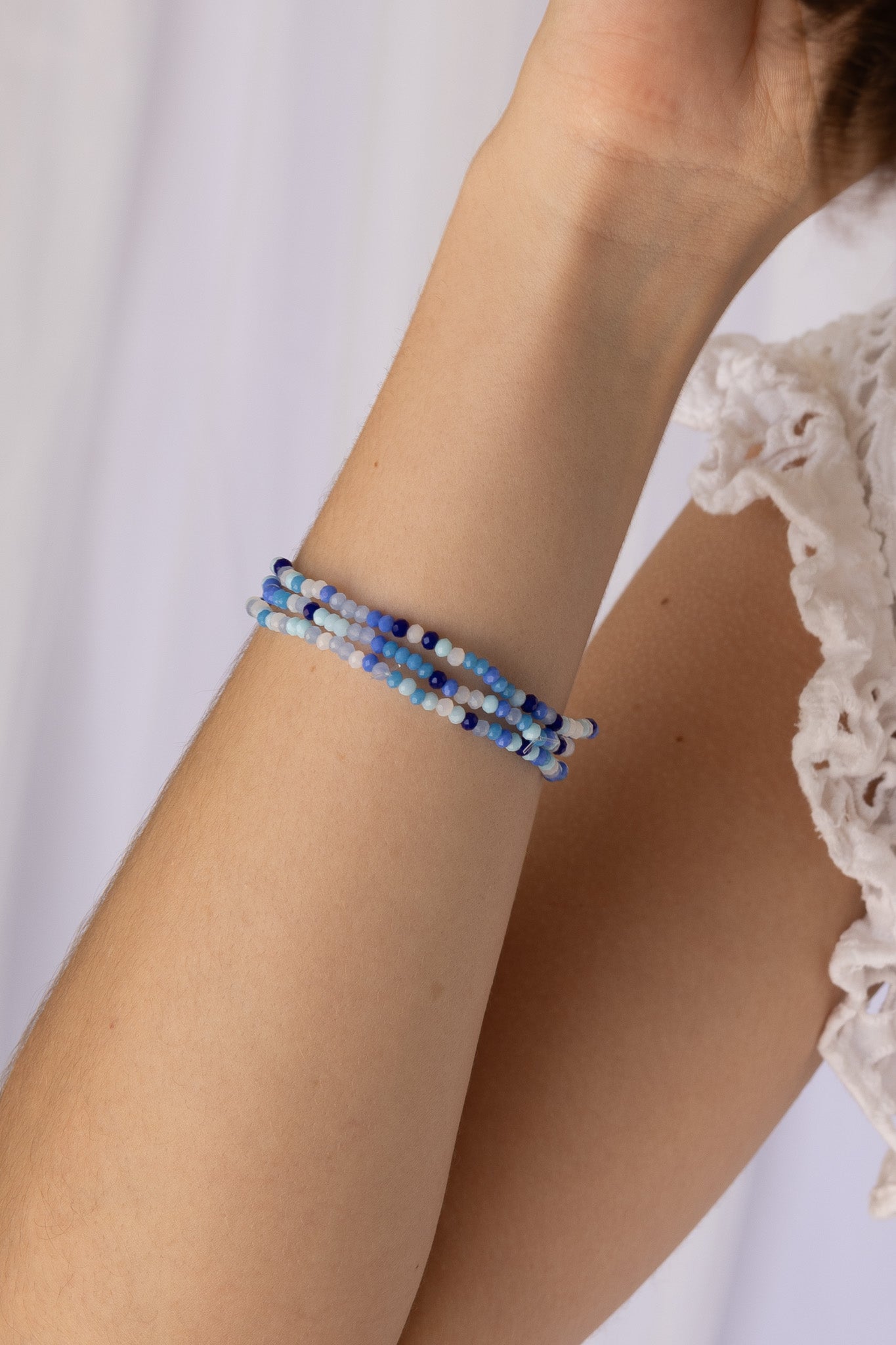 Blue Beaded Stretch Bracelet Set 7.5 inches by Rose & Clay