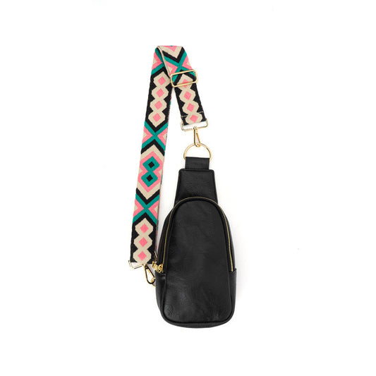 Zippered Black Sling Bag with Custom Strap The Atlas Babs+Birdie