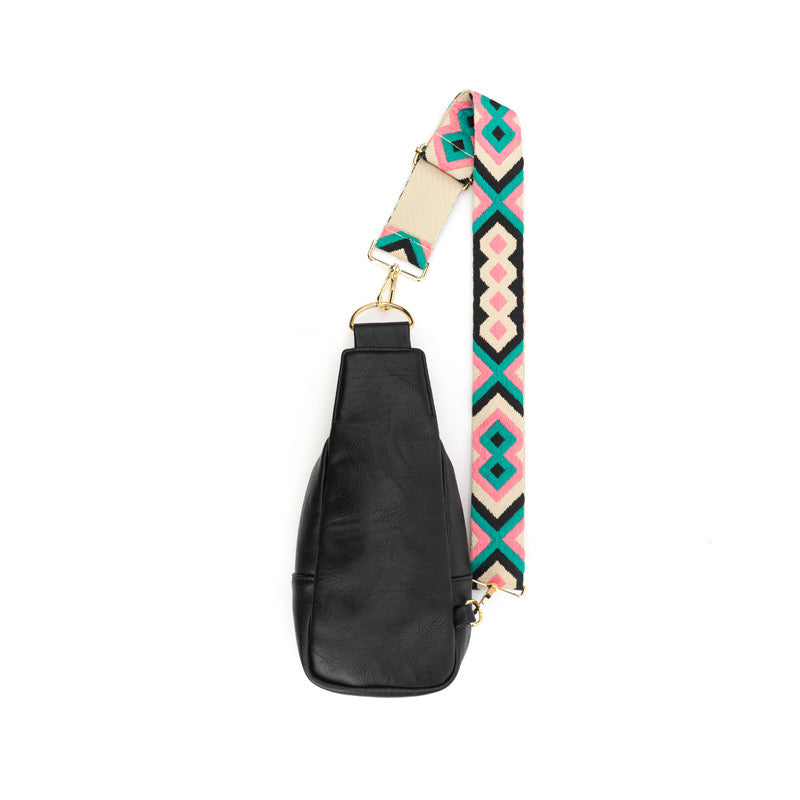 Zippered Black Sling Bag with Custom Strap The Atlas Babs+Birdie