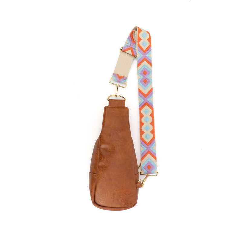 Zippered Sling Bag Brown Vegan Leather Custom Strap The Atlas