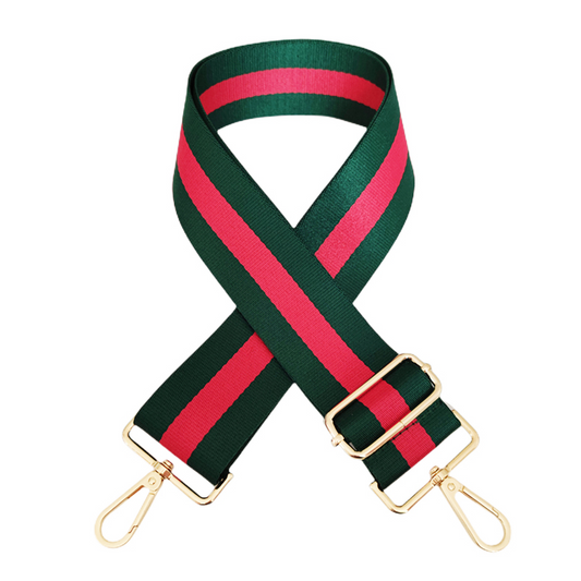 Cotton Embroidery Crossbody Purse Strap Green with Red Stripe Gold Hardware Babs+Birdie