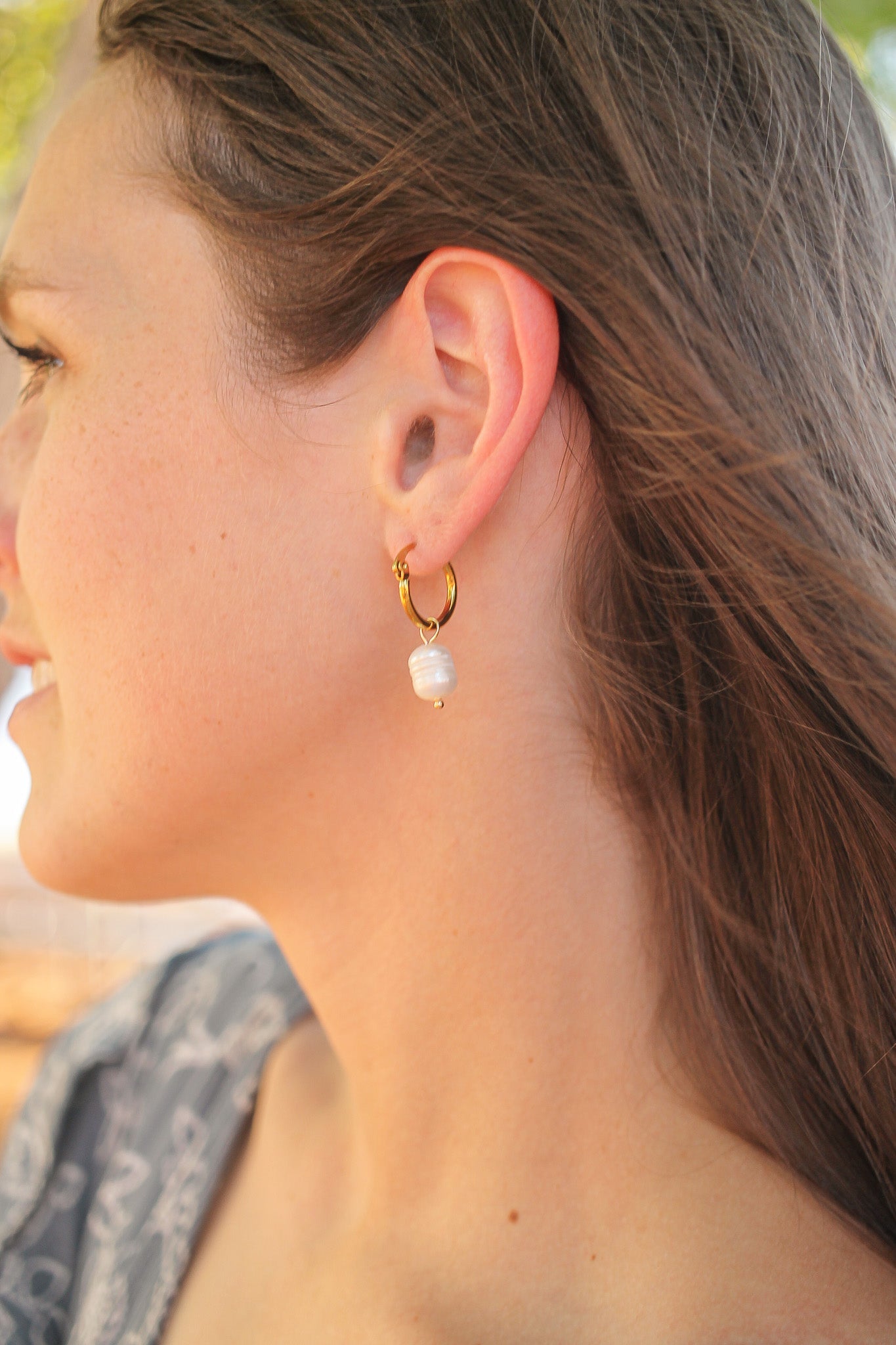 Freshwater Pearl Lightweight Hoop Earring 15mm Cape Cod Hoop