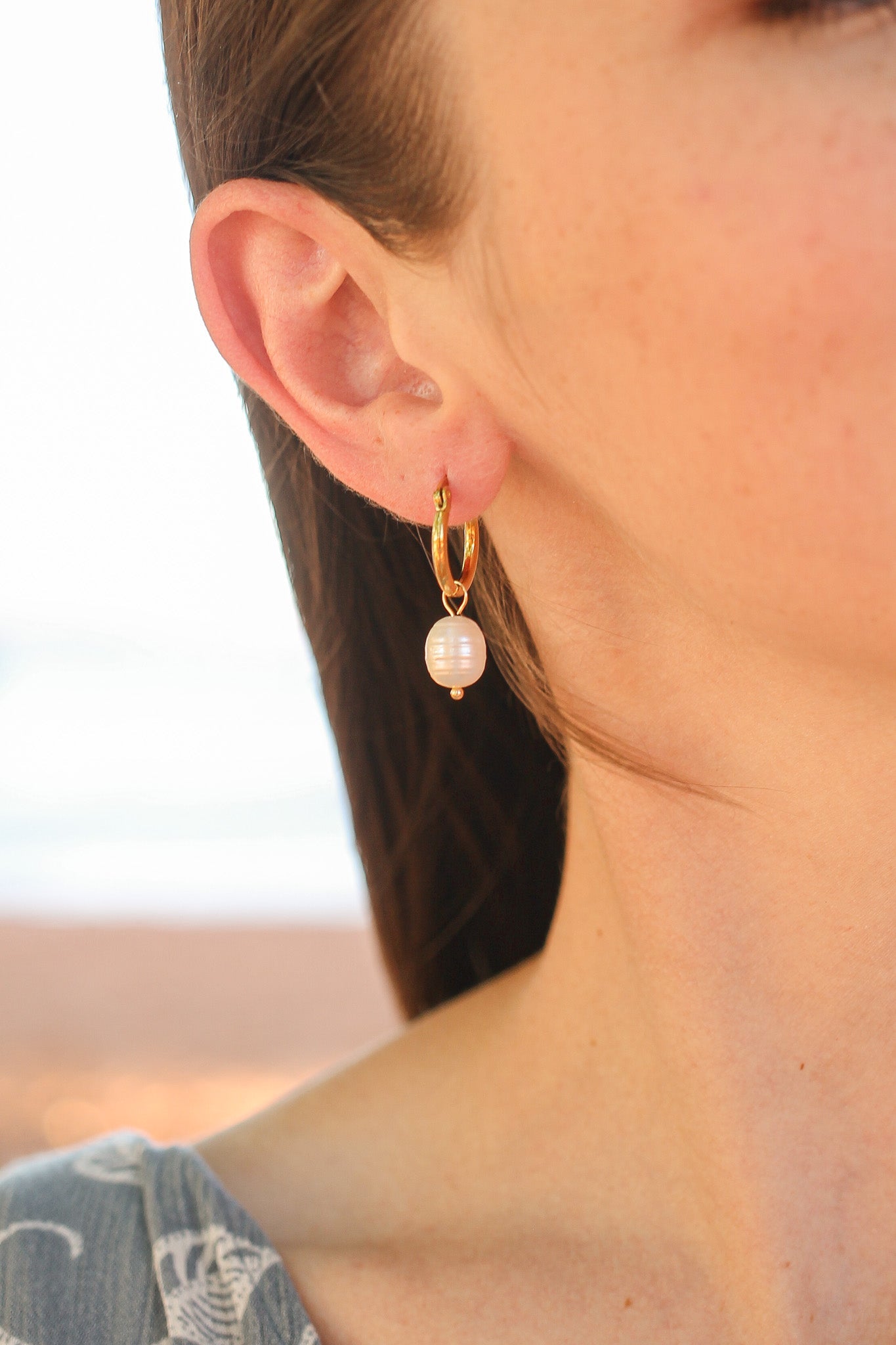 Freshwater Pearl Lightweight Hoop Earring 15mm Cape Cod Hoop