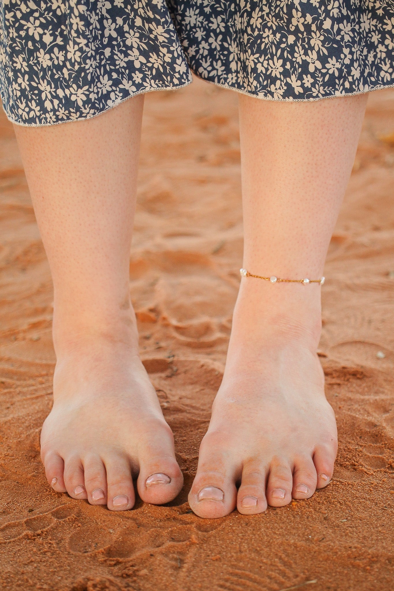 Freshwater Pearl Adjustable Anklet 18k Gold Plated Stainless Steel Rose & Clay