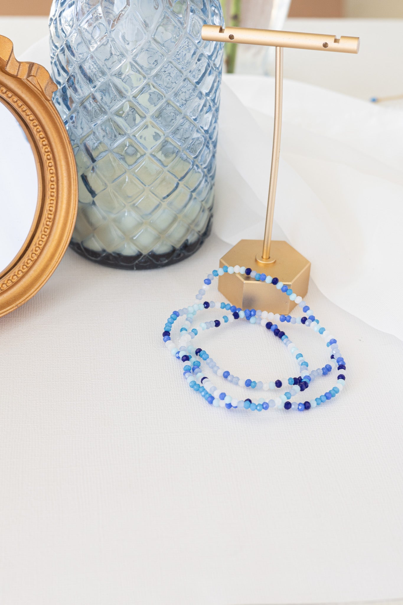 Blue Beaded Stretch Bracelet Set 7.5 inches by Rose & Clay