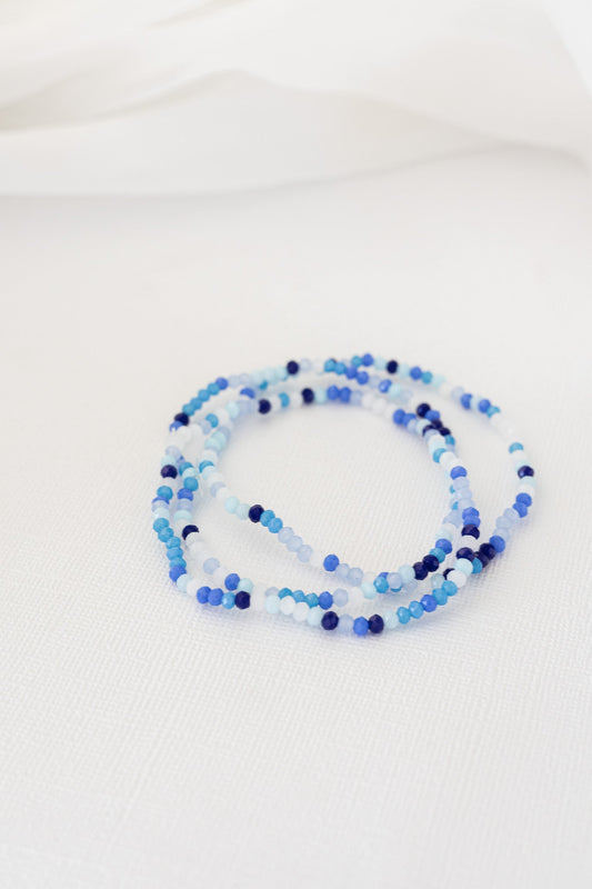 Blue Beaded Stretch Bracelet Set 7.5 inches by Rose & Clay