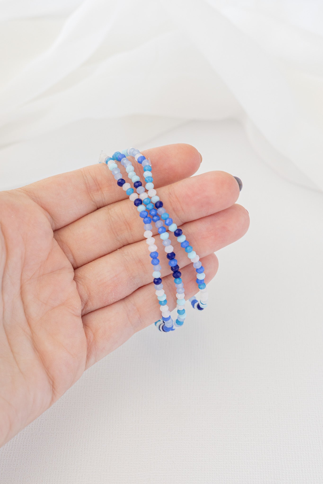Blue Beaded Stretch Bracelet Set 7.5 inches by Rose & Clay