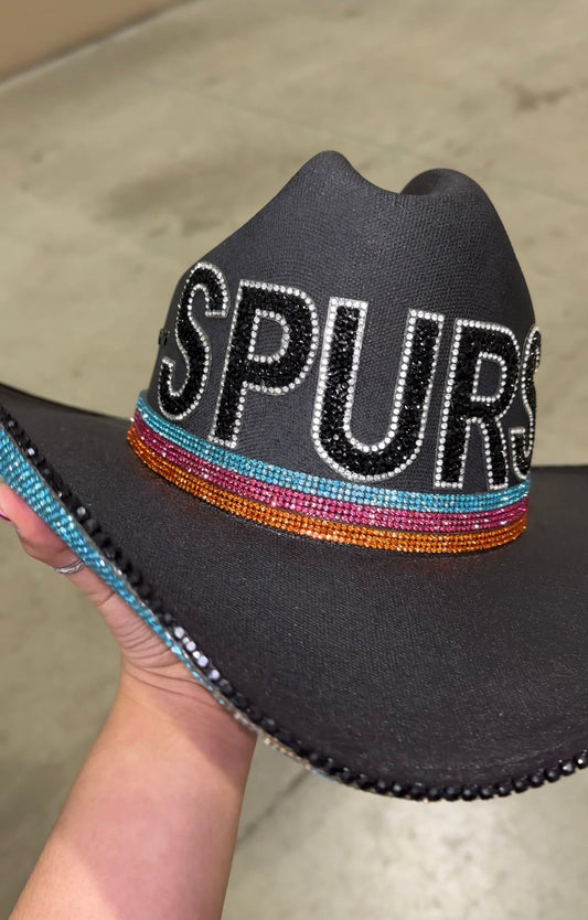 Retro Spurs Black Straw Hat with Rhinestones
