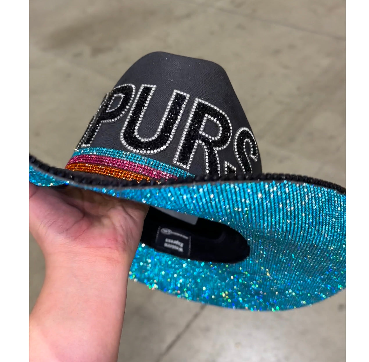 Retro Spurs Black Straw Hat with Rhinestones