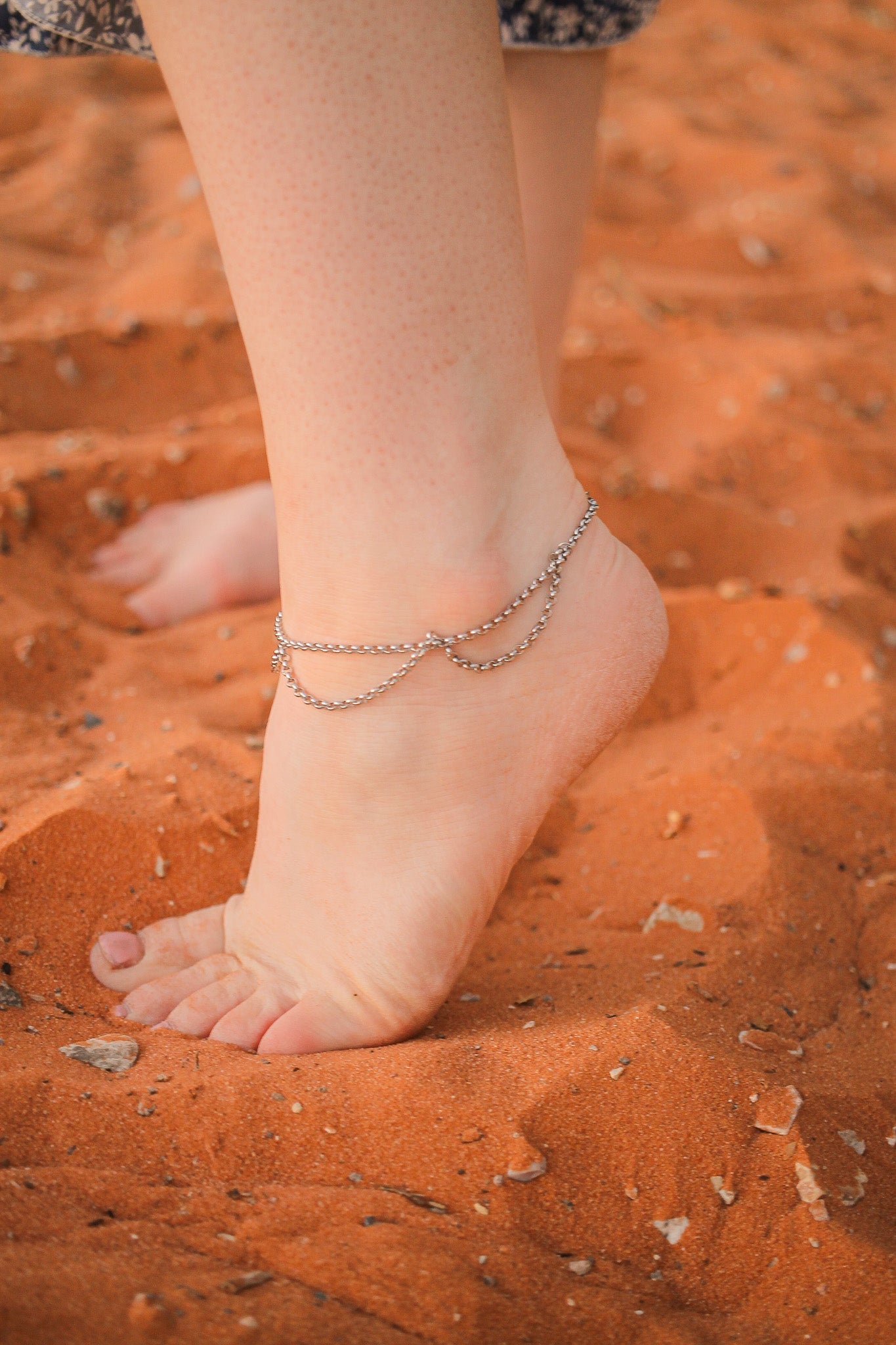 Silver Scallop Design Anklet Stainless Steel Chain Rose & Clay