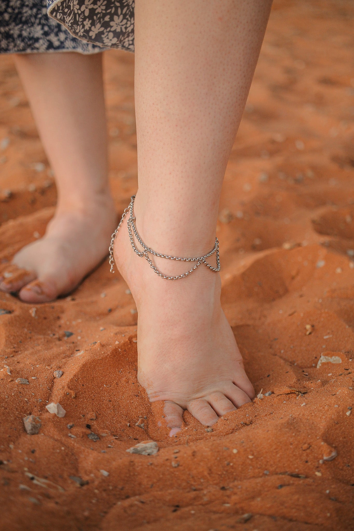 Silver Scallop Design Anklet Stainless Steel Chain Rose & Clay