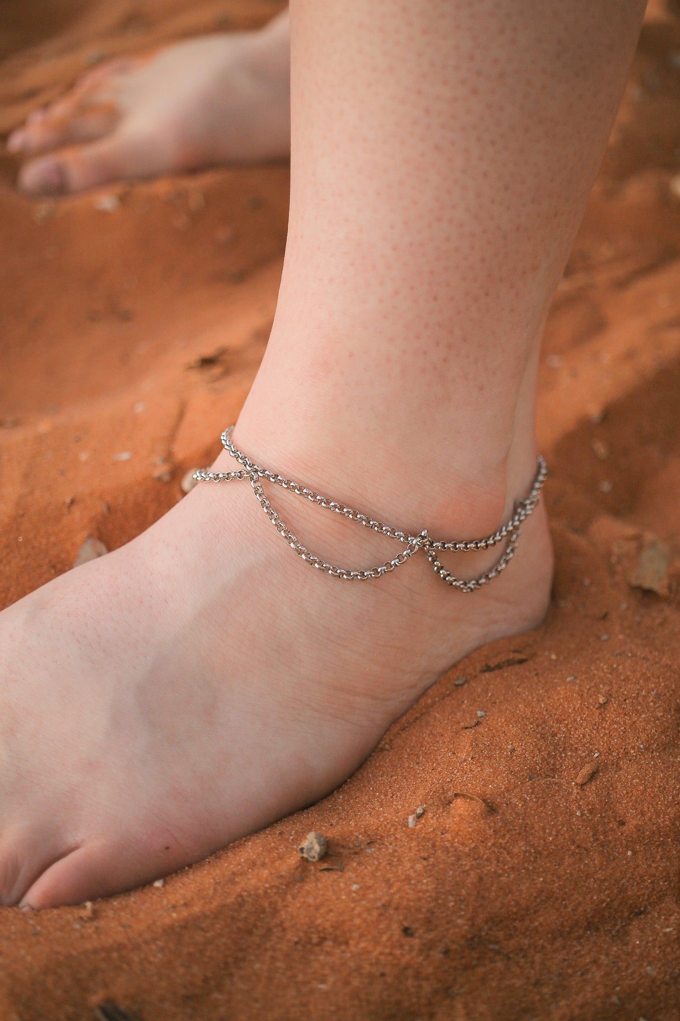 Silver Scallop Design Anklet Stainless Steel Chain Rose & Clay