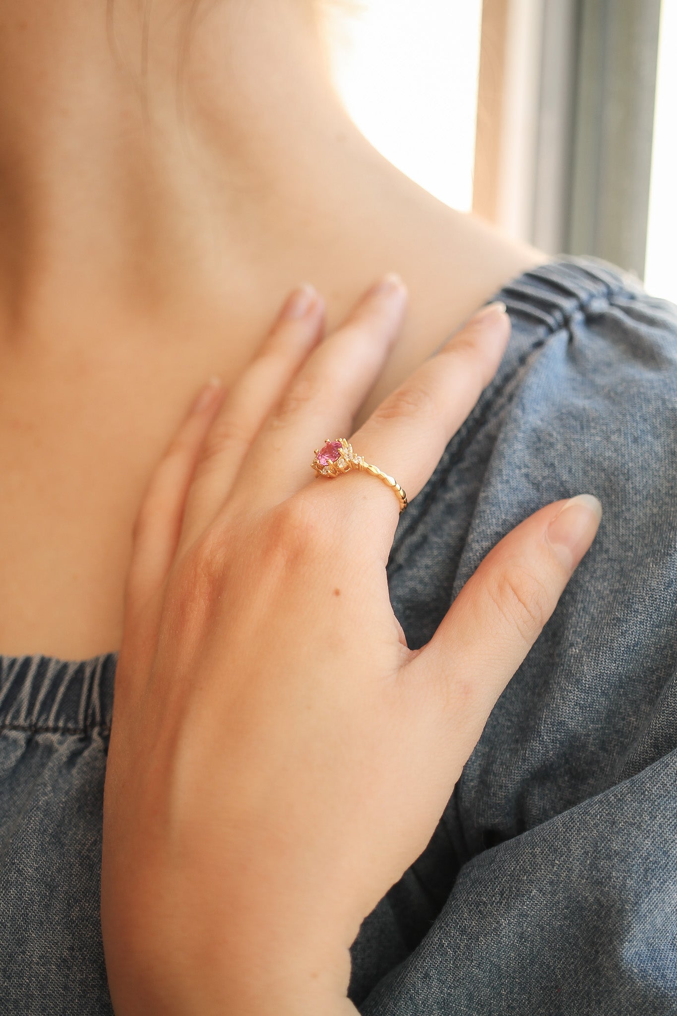 Pink Sapphire Calliope Ring 18k Gold Plated 925 Sterling Silver