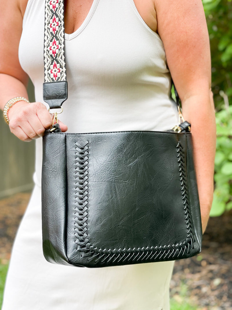 Cross Stitch Messenger Bag Leather Vegan The Harper