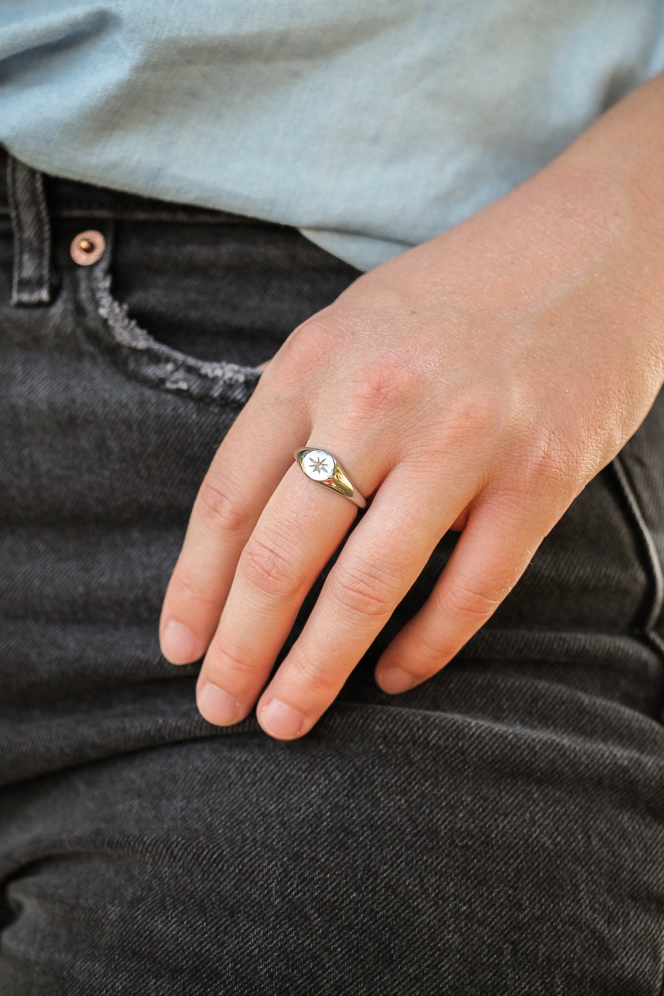 Stainless Steel Signet Ring Estelle Ring Rose & Clay