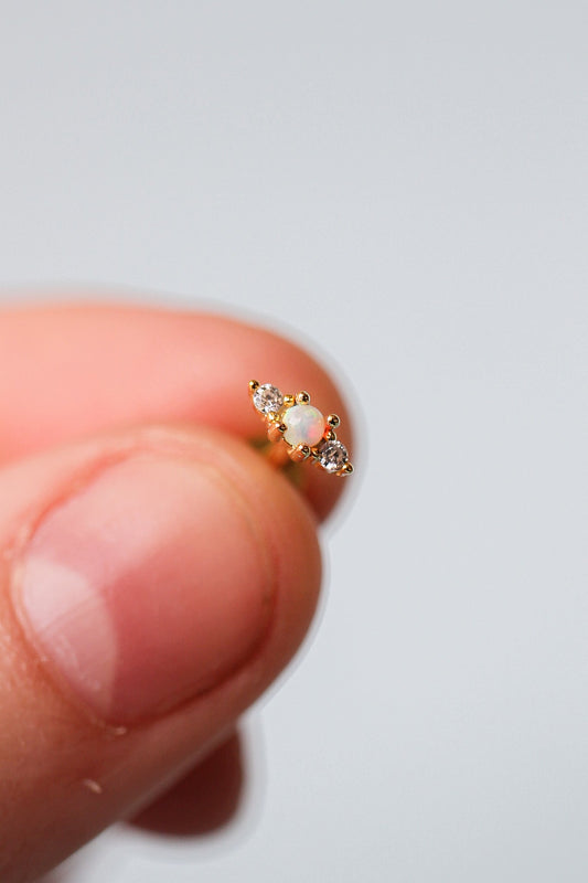 Real Opal Flat Back Stud Earrings 925 Sterling Silver Callie