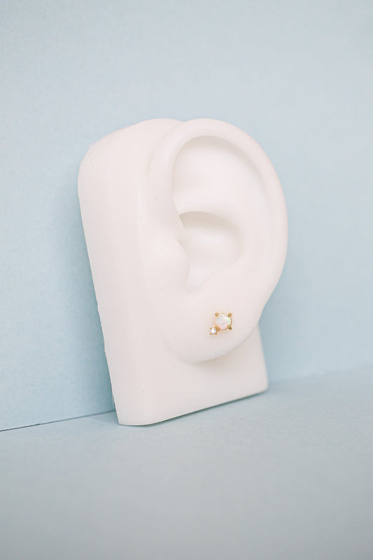 Evangeline Real Opal Flat Back Stud Earring 925 Sterling Silver
