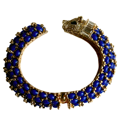 Navy Blue Crystal Panther Bracelet Gold Plate Jewelry Kimono Dragon NYC