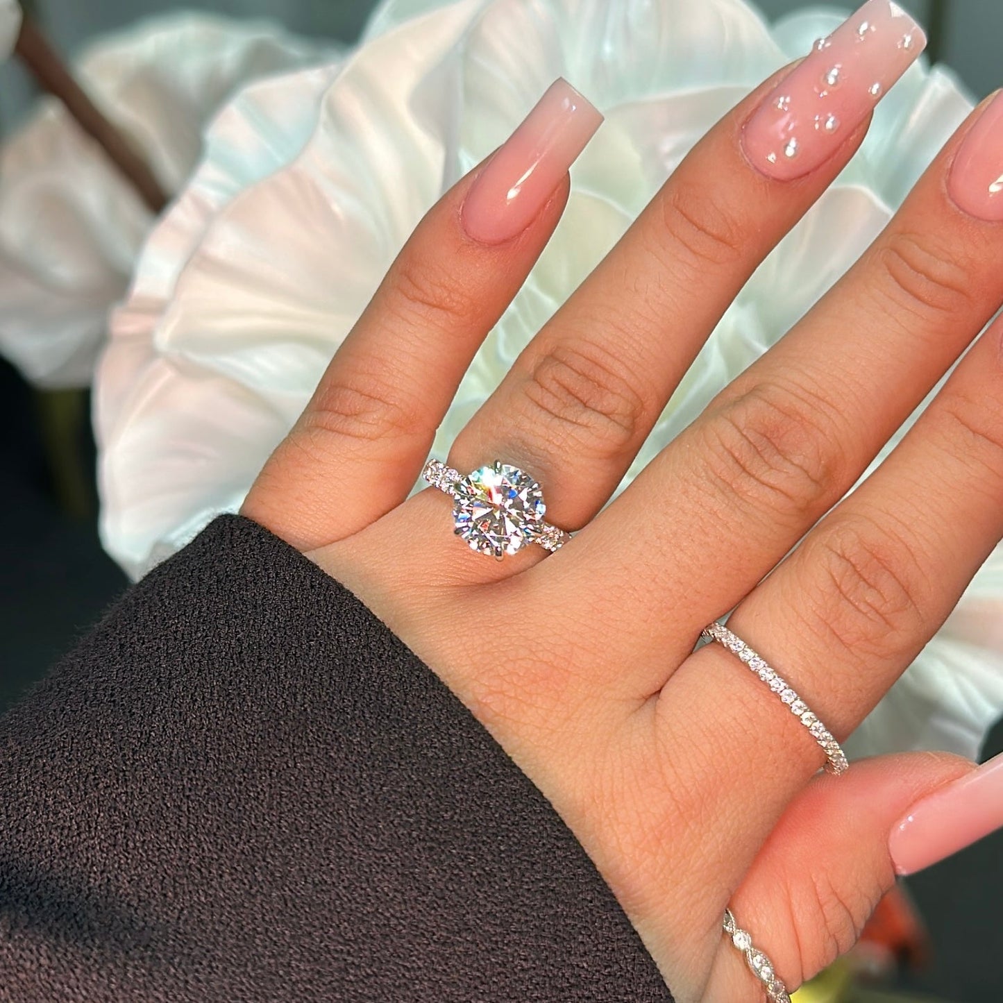 3.5ct Round Cut Moissanite Double Hidden Halo Engagement Ring