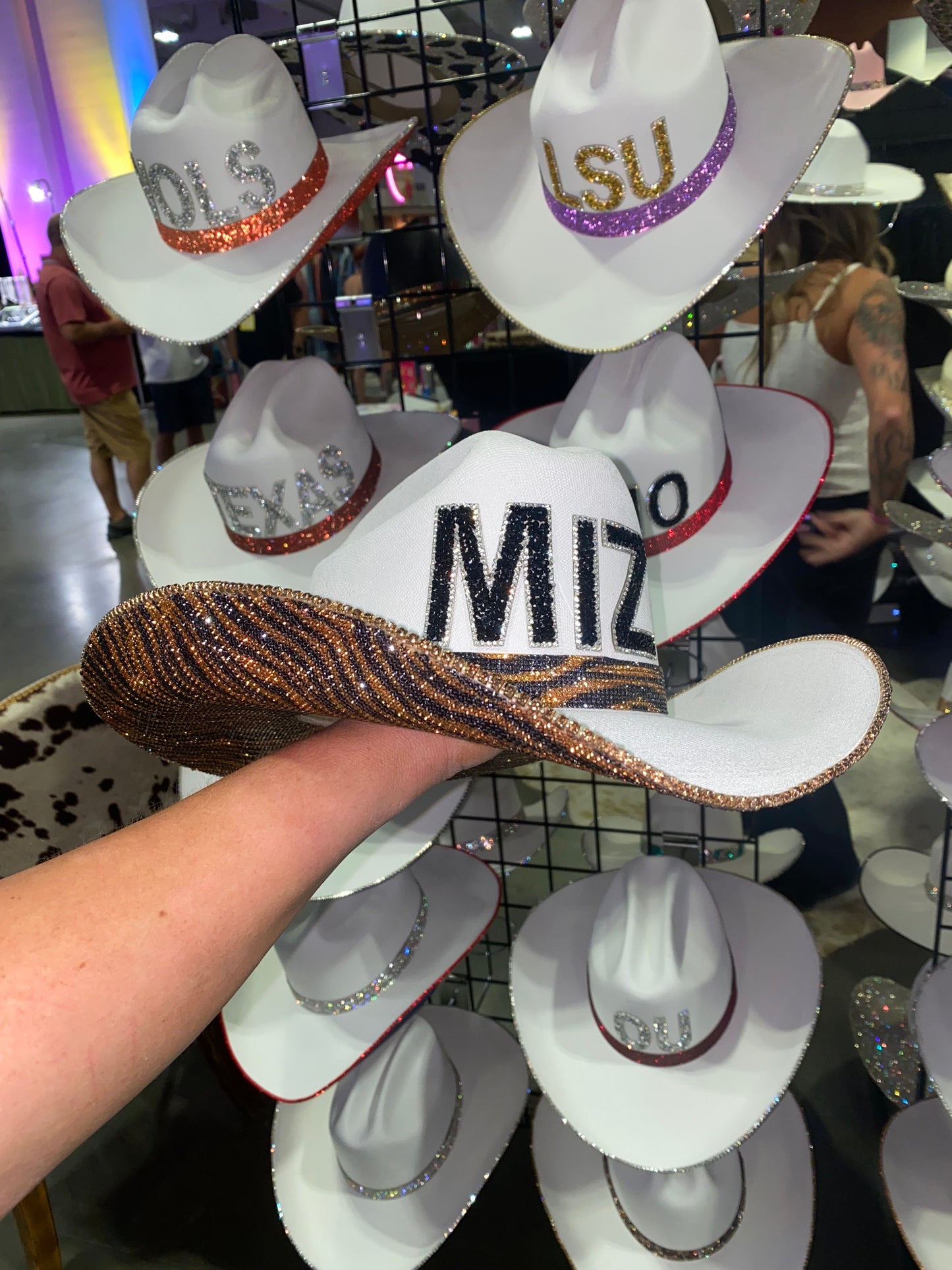 Tiger Print Rhinestone White Straw Mizzou Hat