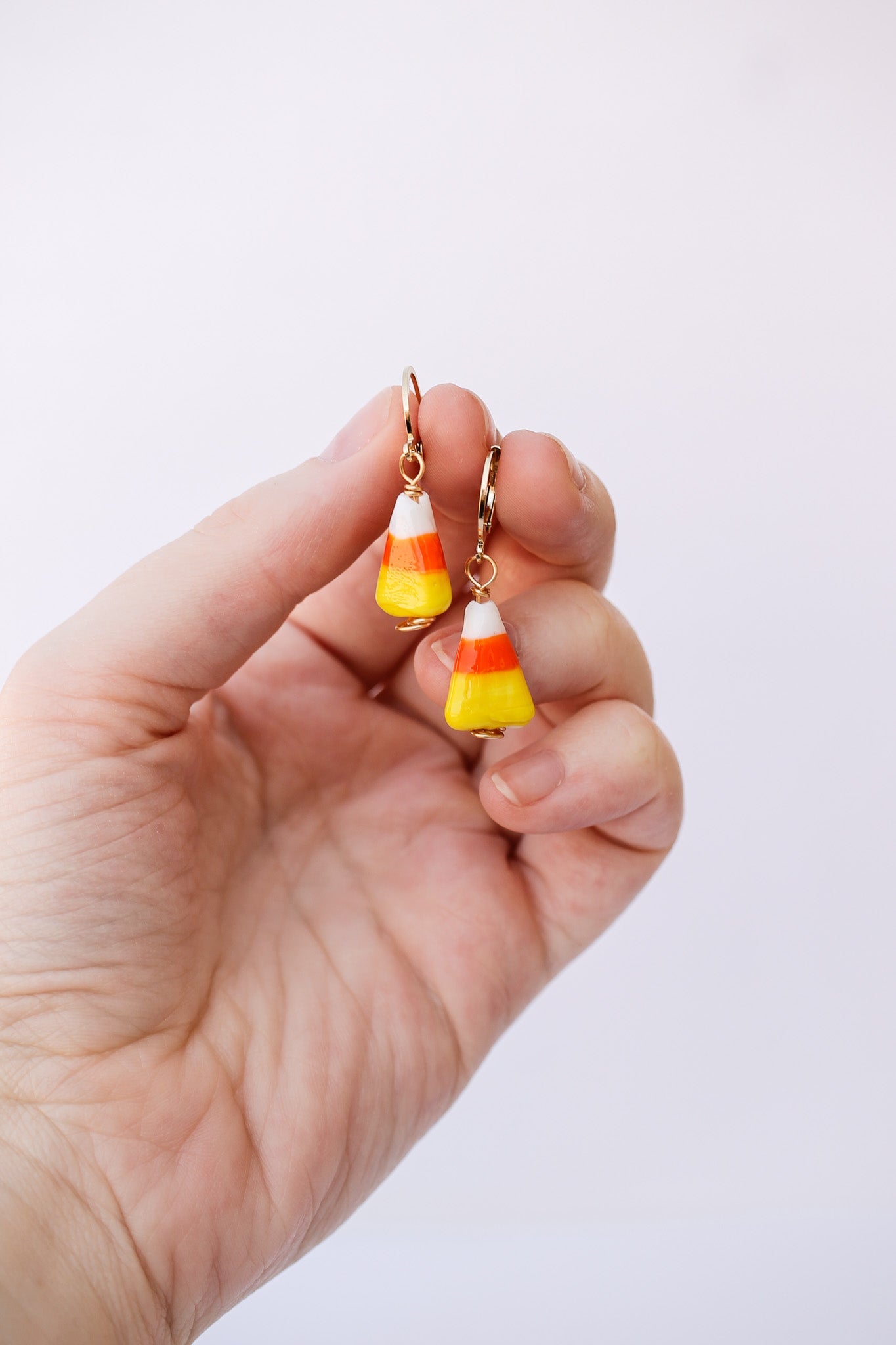 Candy Corn Huggie Hoop 18k Gold Plated Stainless Steel Rose & Clay