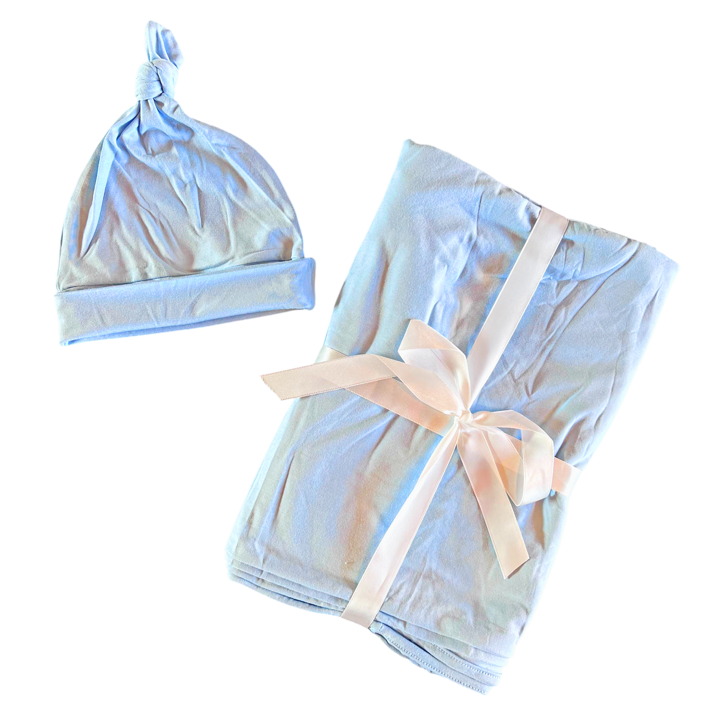 Light Blue Bamboo Swaddle + Hat Set Laree + Co.