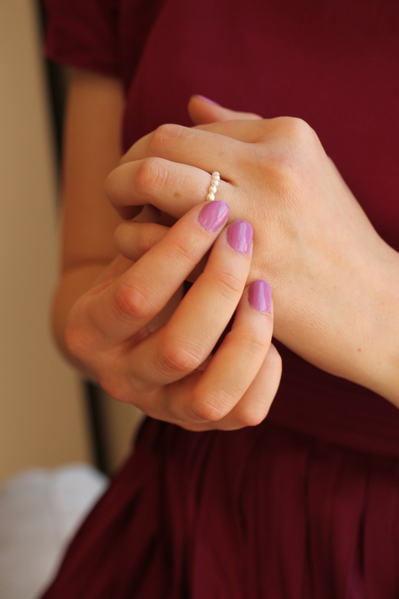 Freshwater Pearl Stretch Ring Elastic Real Pearl Ring Rose & Clay