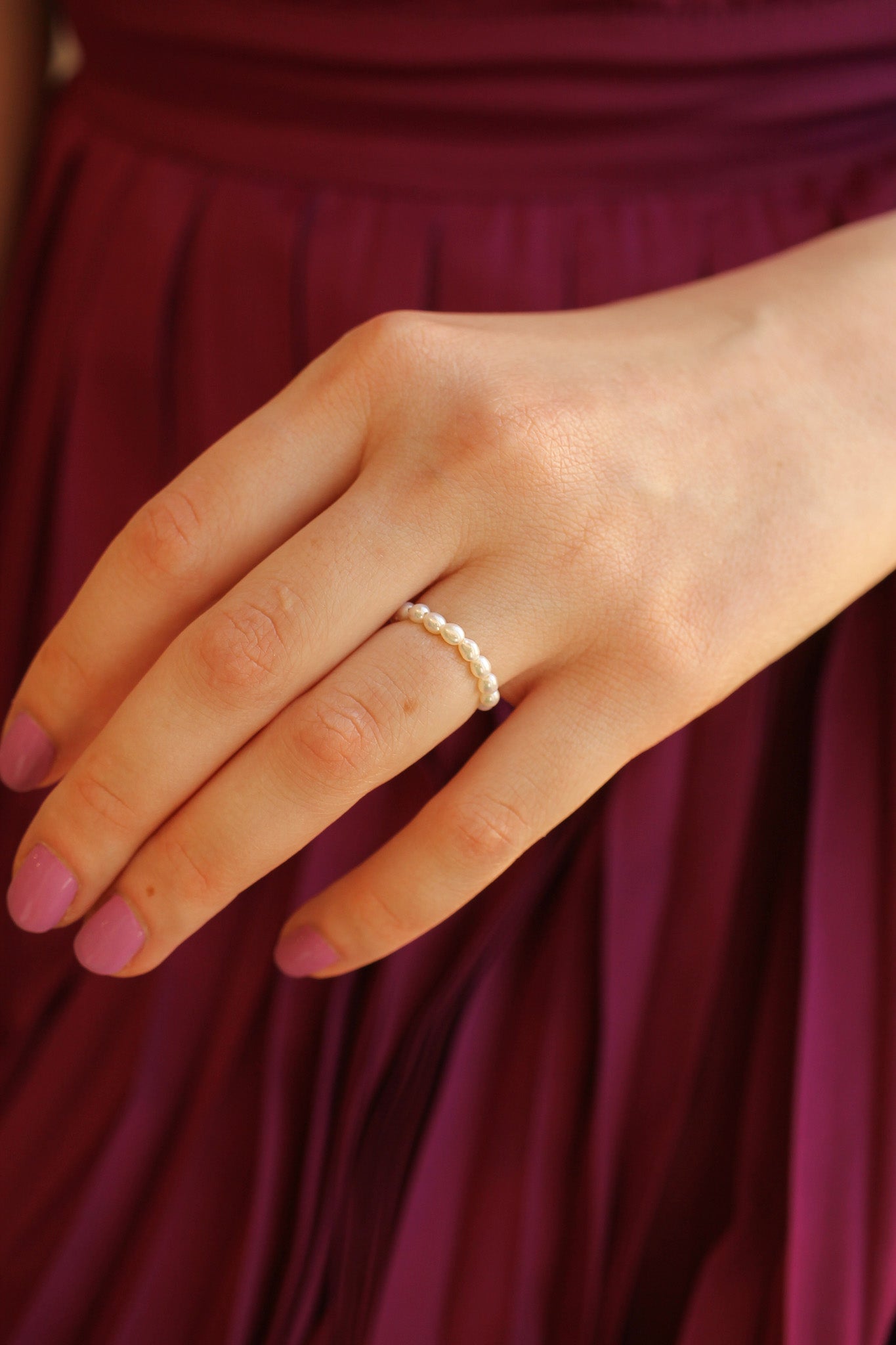 Freshwater Pearl Stretch Ring Elastic Real Pearl Ring Rose & Clay