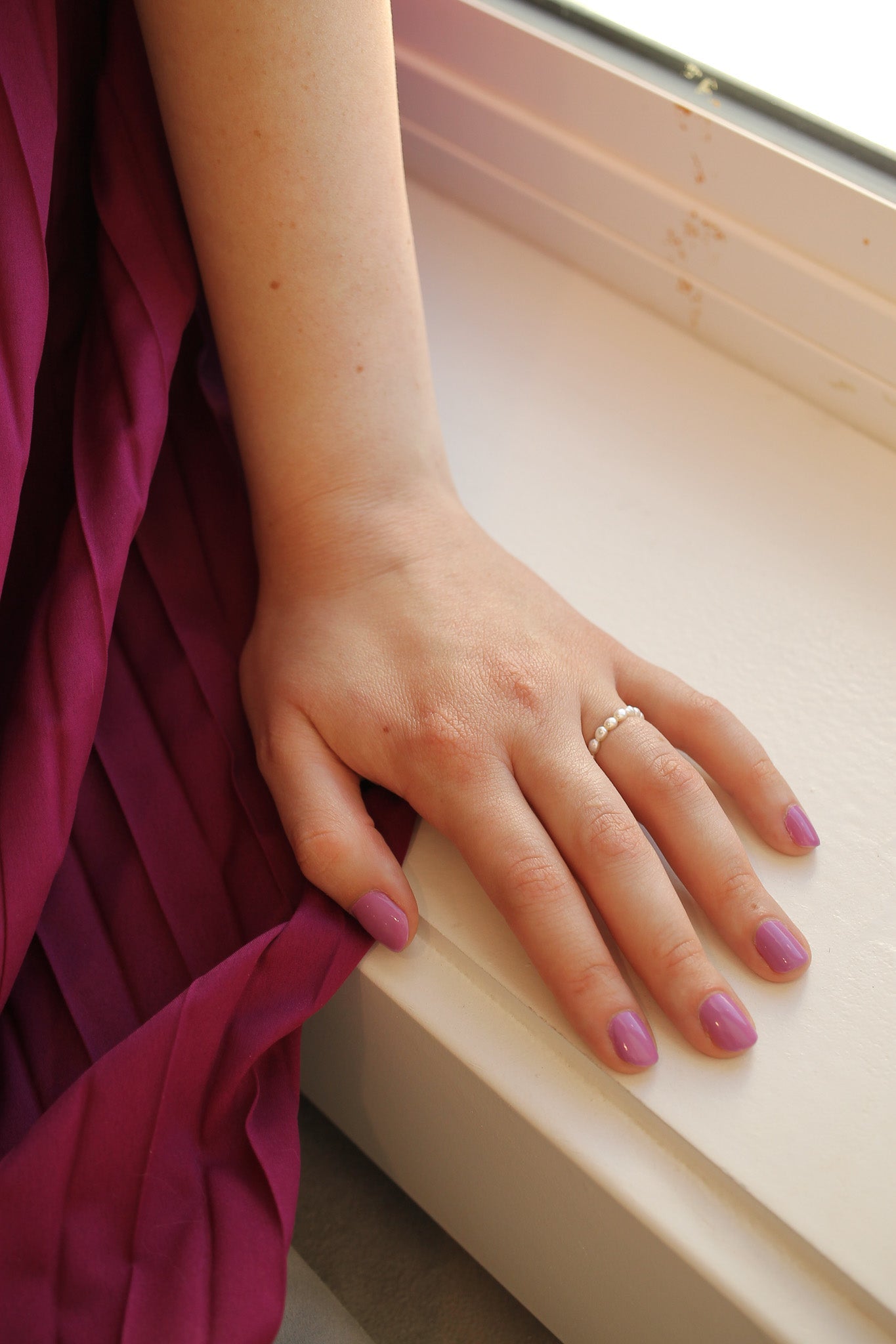 Freshwater Pearl Stretch Ring Elastic Real Pearl Ring Rose & Clay