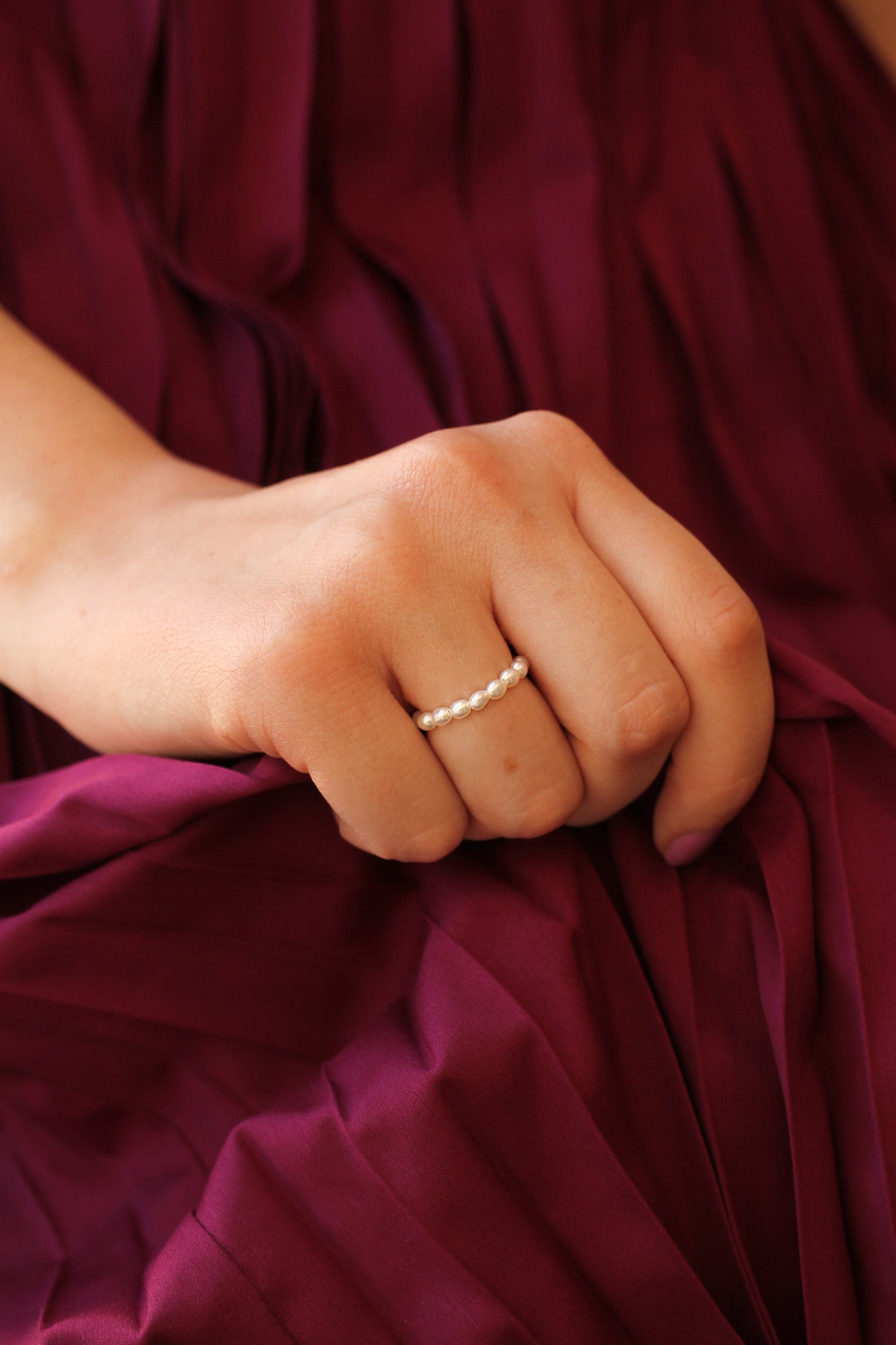 Freshwater Pearl Stretch Ring Elastic Real Pearl Ring Rose & Clay