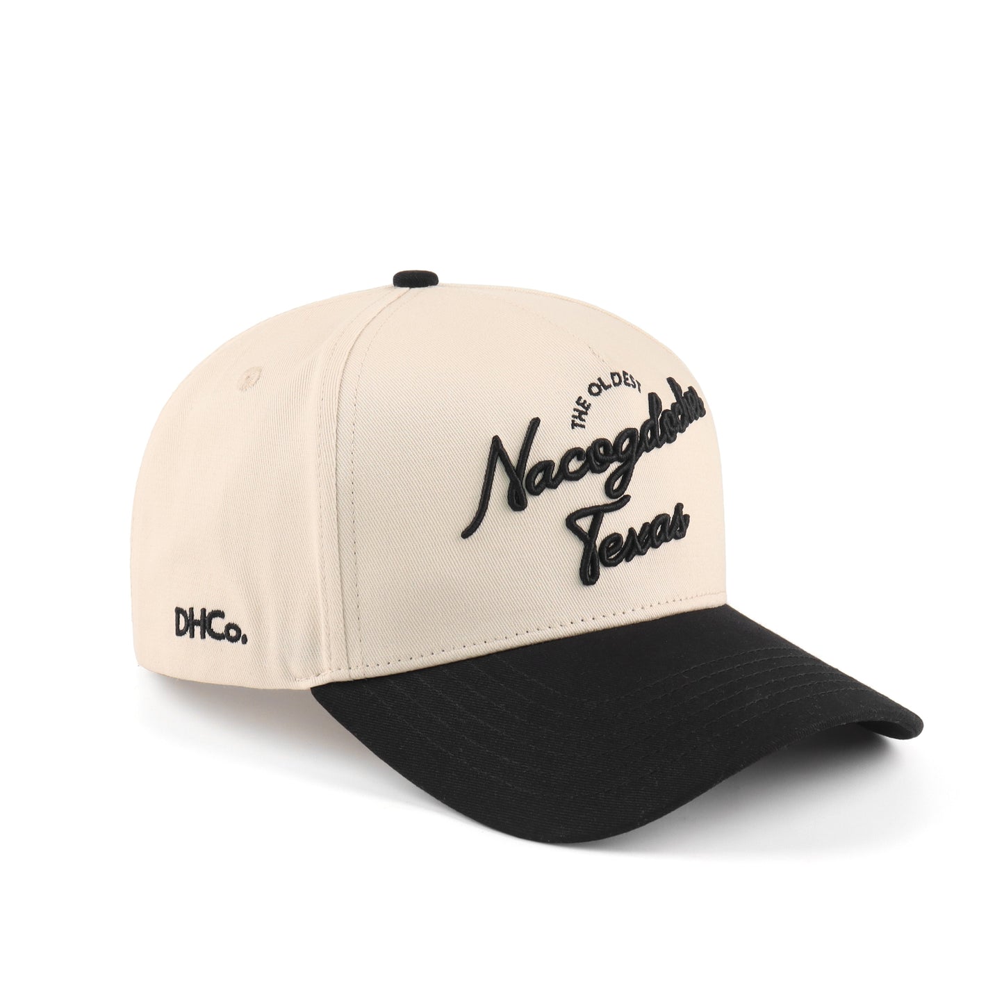 Script Hat Beige and Black Pre-curved Trucker Hat The 'Nacogdoches'
