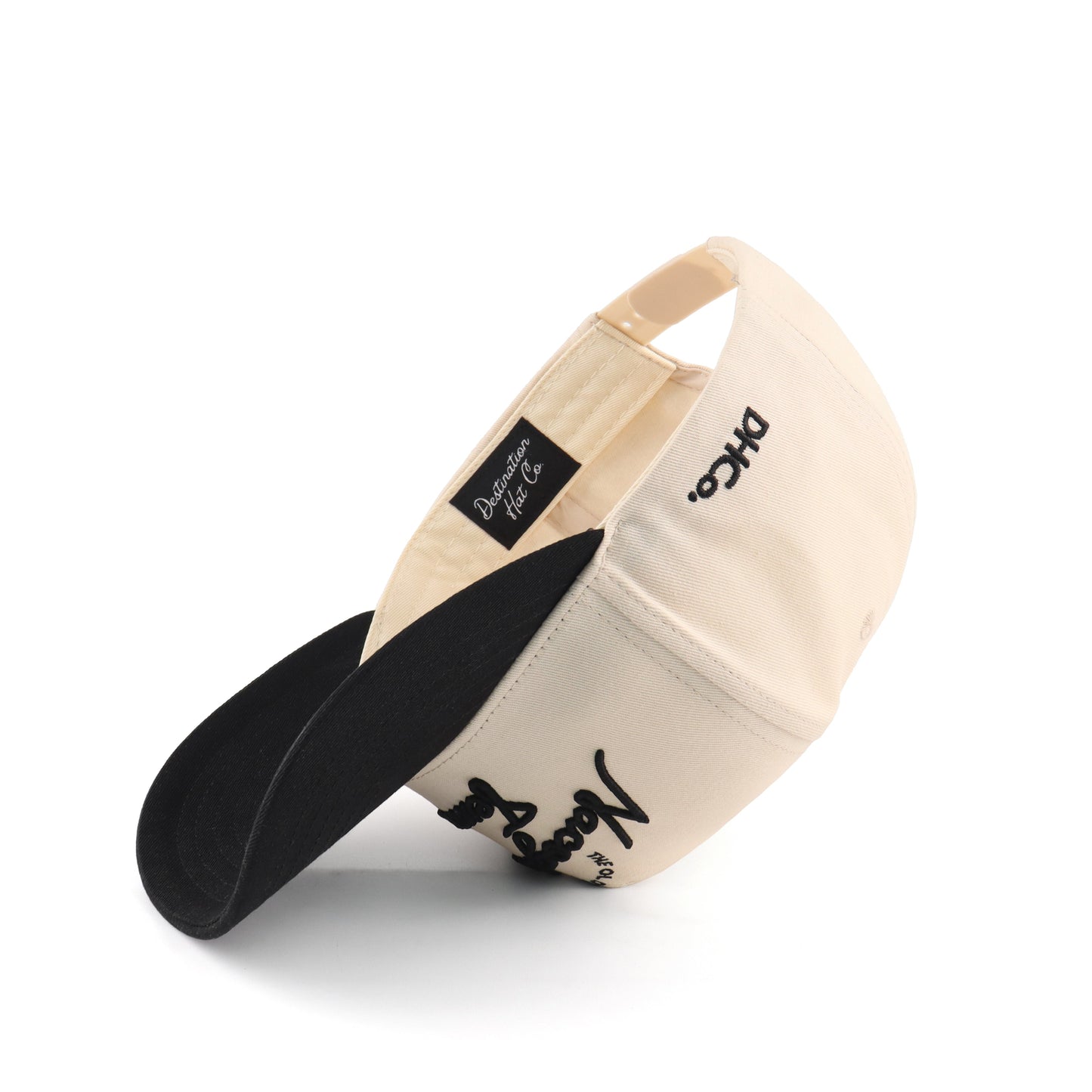 Script Hat Beige and Black Pre-curved Trucker Hat The 'Nacogdoches'