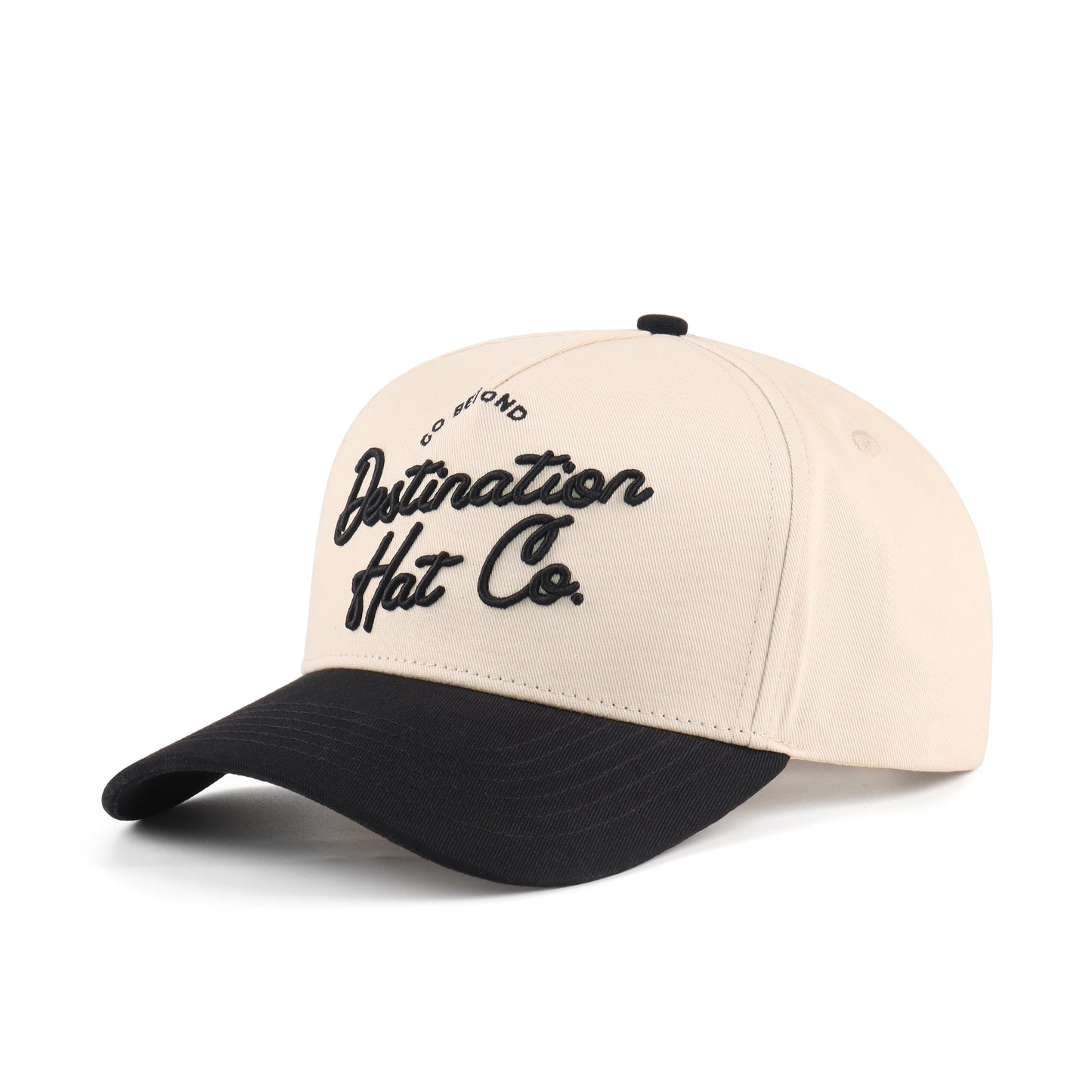 Destination Script Beige Pre-curved Trucker Hat Destination Hat Co.