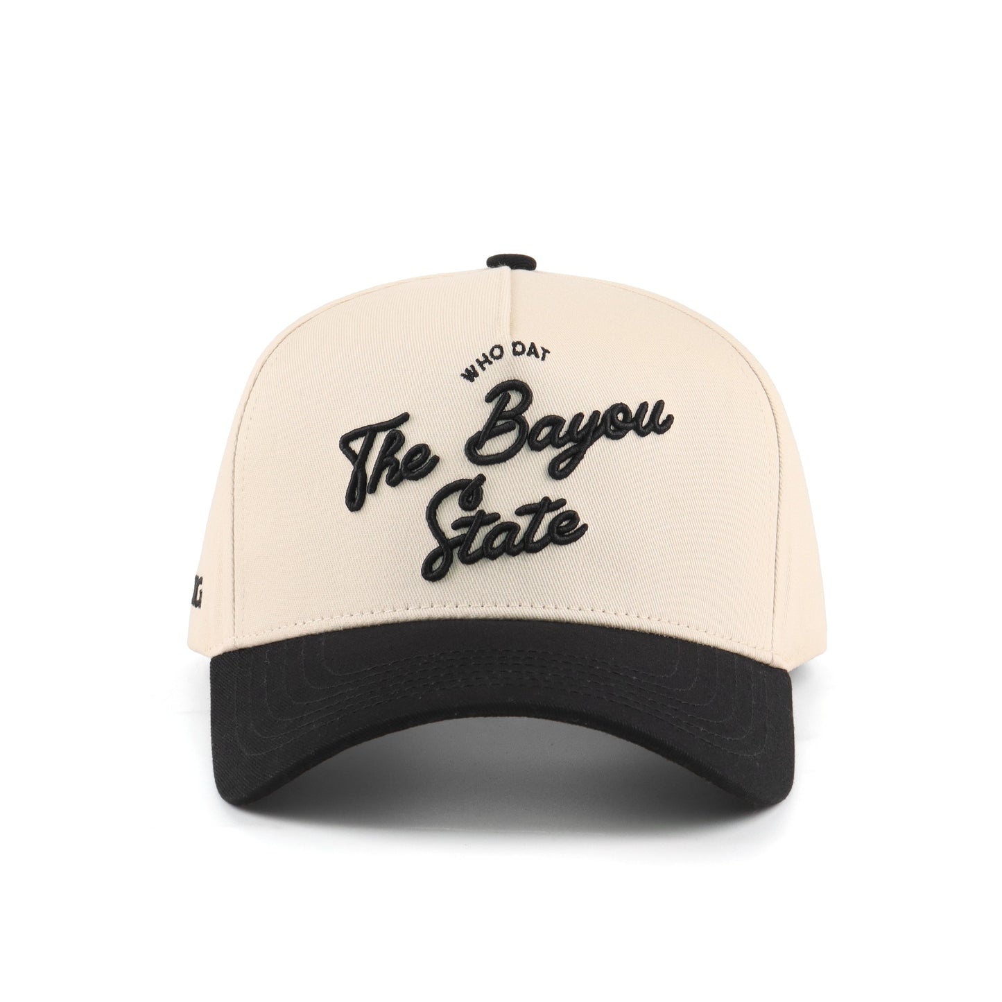 Script Hat Beige and Black Trucker Hat Destination Hat Co.